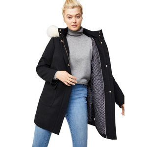 ellos Women's Plus Size Side-Snap Wool Parka Coat -22 Black